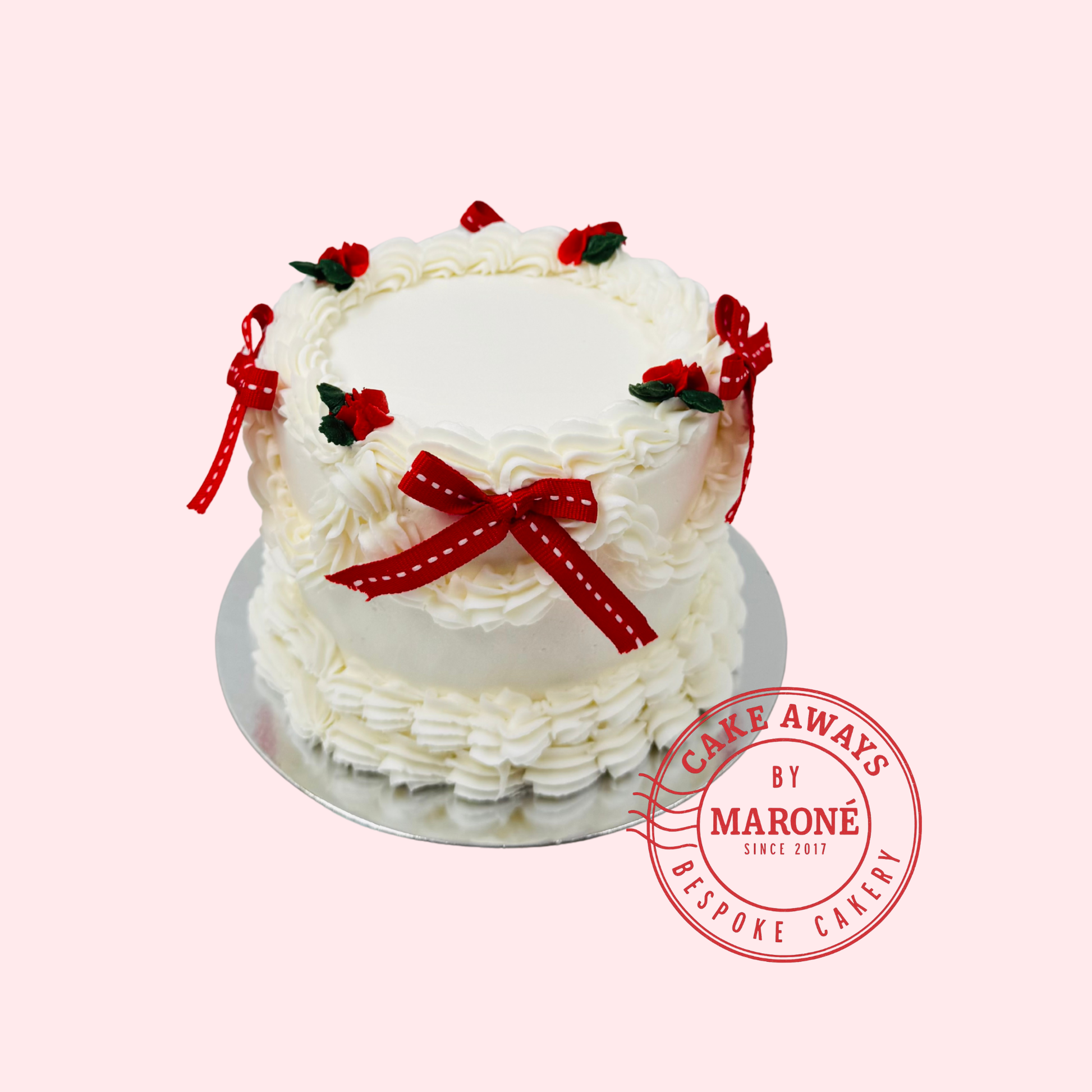 Christmas Red and White Vintage Bow Cake