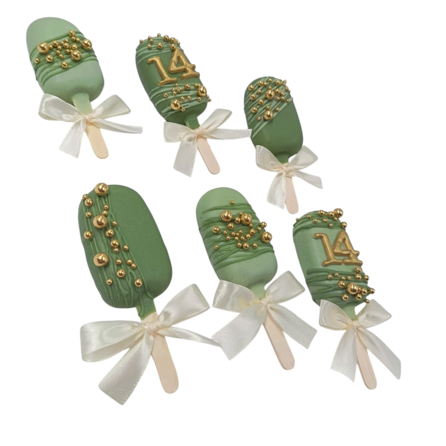 Green and Gold Bow Cakesicles