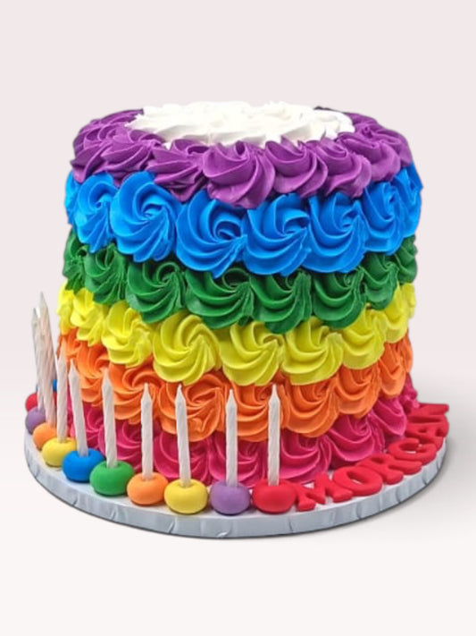 Rainbow Row Rosette Cake